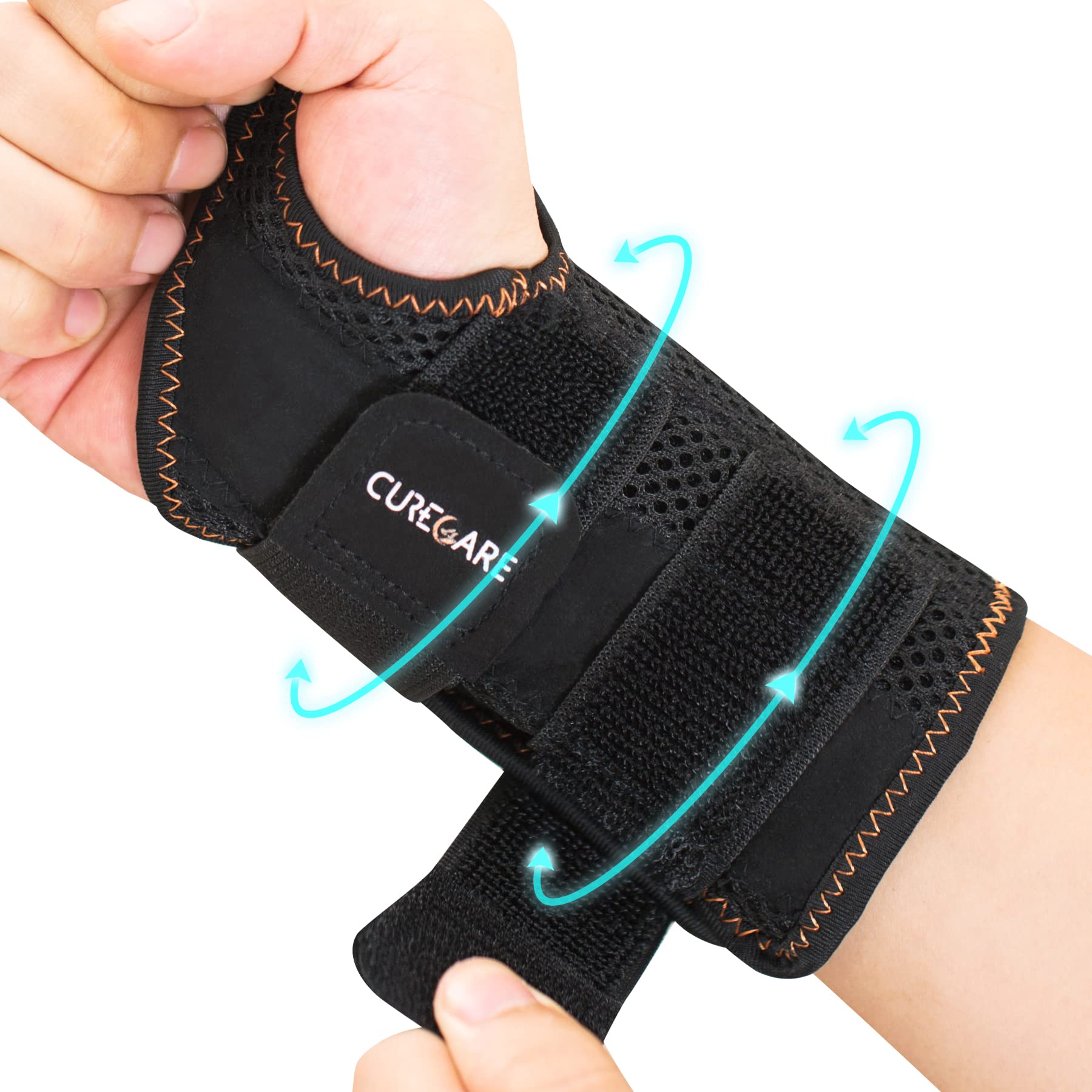 CURECARE Carpal Tunnel Wrist Brace, Breathable Wrist Splint for Men & Women, Wrist Brace Night Support with 2 Adjustable Straps, Hand Brace for Tendonitis, Arthritis, Sprains(Right Hand, S/M)