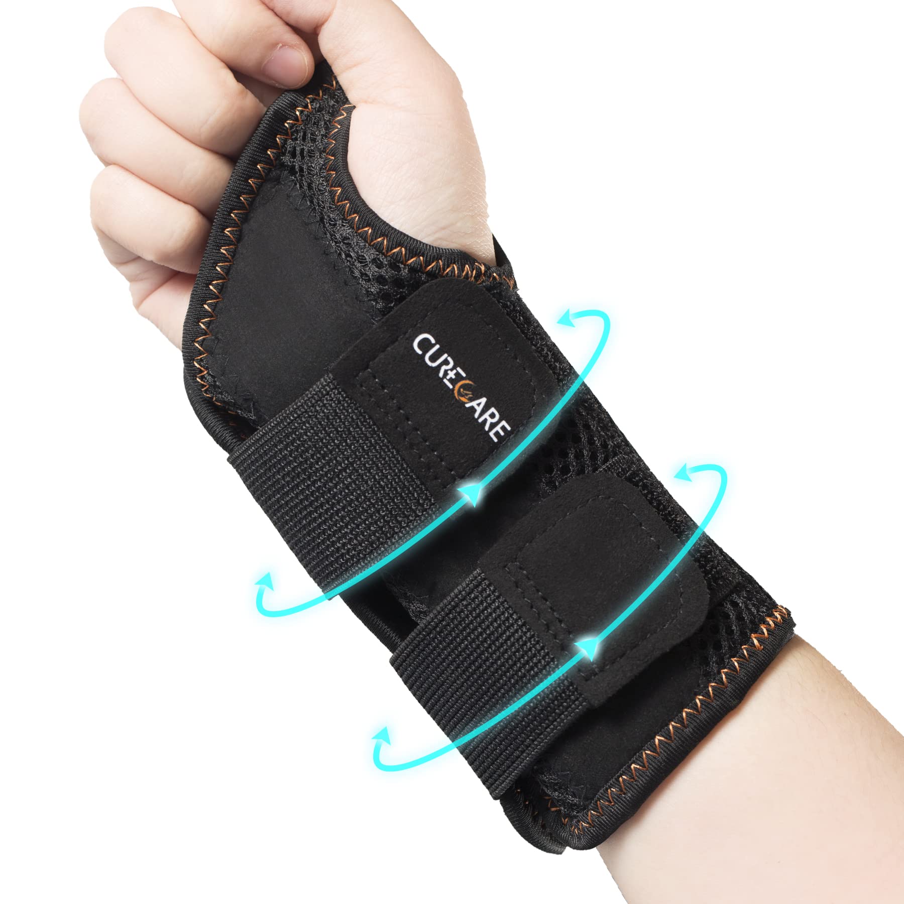 CURECARE Carpal Tunnel Wrist Brace, Breathable Wrist Splint for Men & Women, Wrist Brace Night Support with 2 Adjustable Straps, Hand Brace for Tendonitis, Arthritis, Sprains(Right Hand, S/M)