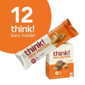 think! Protein Bars, High Protein Snacks, Gluten Free, Kosher Friendly, Creamy Peanut Butter, Nutrition Bars, 2.1 Oz per Bar, 12 Count (Packaging May Vary)