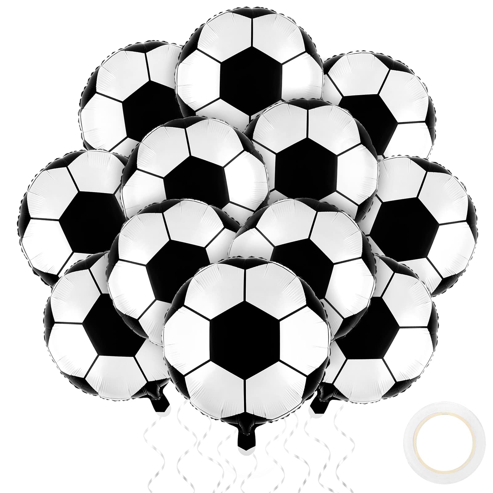 durony 12 Pieces 18 inches Soccer Balloons Soccer Themed Party Decorations Foil Mylar Soccer Ball Balloons For Birthday Sports Graduation Party Decoration