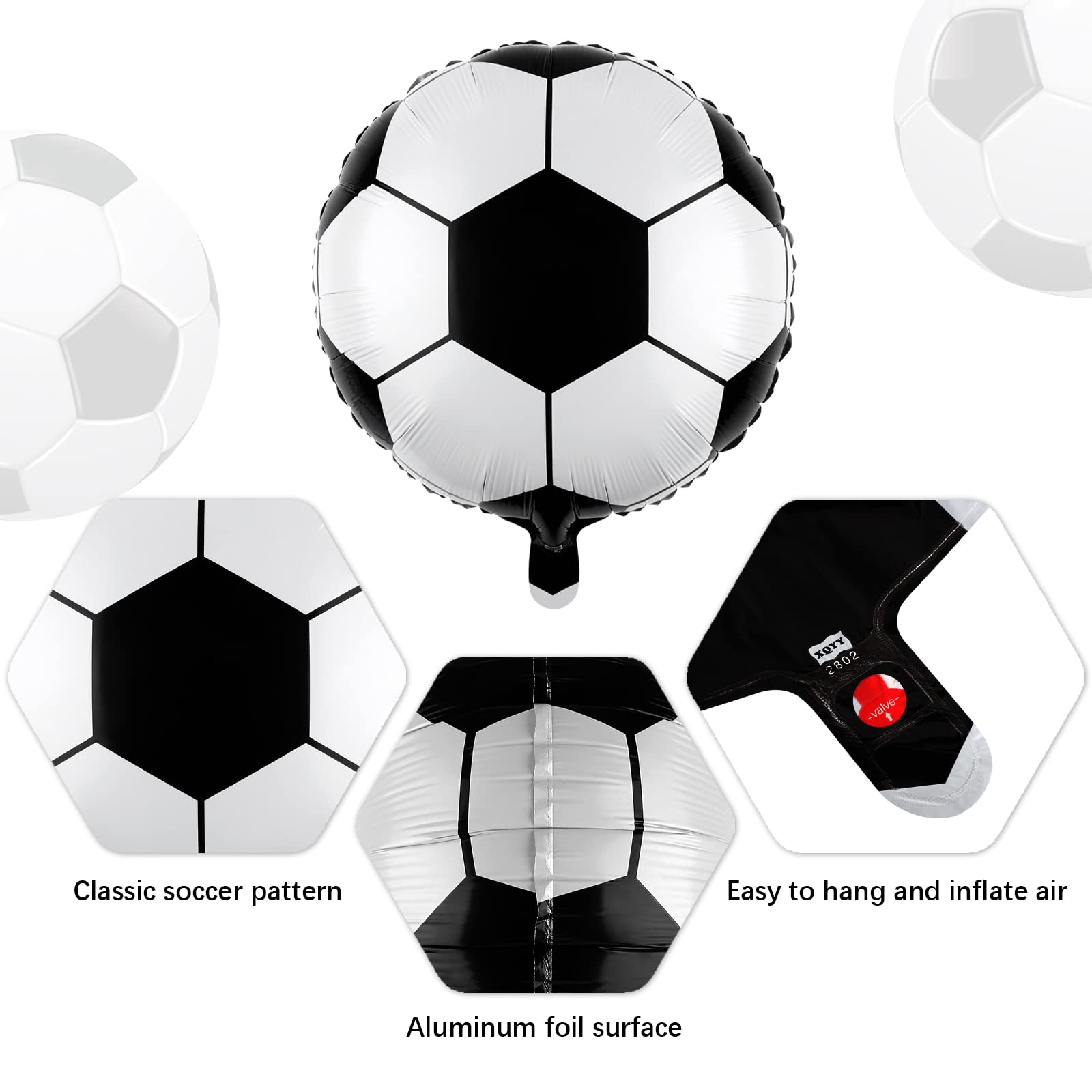 durony 12 Pieces 18 inches Soccer Balloons Soccer Themed Party Decorations Foil Mylar Soccer Ball Balloons For Birthday Sports Graduation Party Decoration