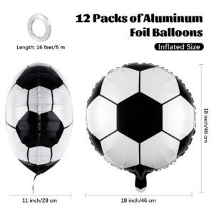 durony 12 Pieces 18 inches Soccer Balloons Soccer Themed Party Decorations Foil Mylar Soccer Ball Balloons For Birthday Sports Graduation Party Decoration