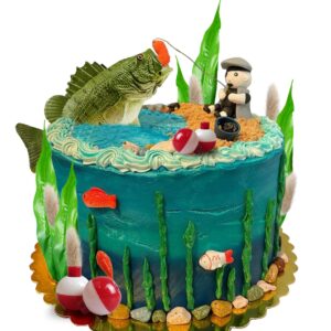 24pcs gone fishing cake topper fisherman fish cake decoration for catching the big one birthday theme party supplies