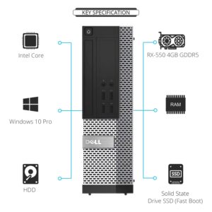 Dell Video Editing CAD OptiPlex 7020 Desktop Computer PC, Intel Core i7-4570 3.2 GHz Processor, 16GB RAM, 480GB SSD (Fast Boot) + 2TB HDD, Graphics RX-550 4GB DDR5, WiFi, Windows 10 Pro (Renewed)