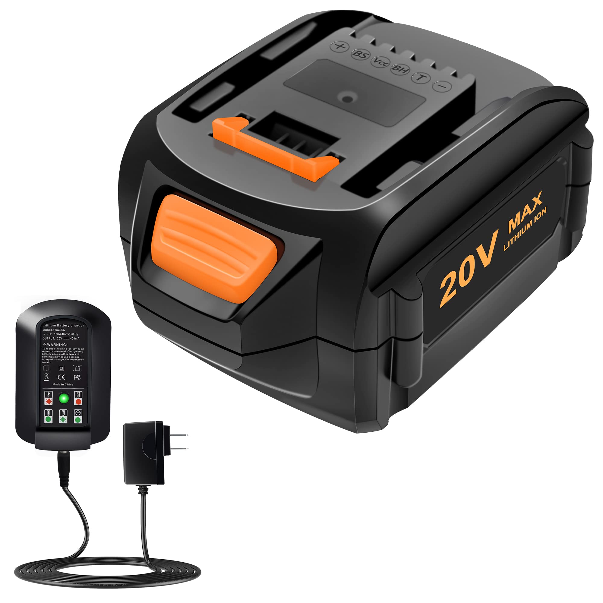 CHAUNVEN 3.0Ah Replacement for Worx 20V Battery and Charger Kit Compatible with Worx 20 Volt Cordless Power Tools