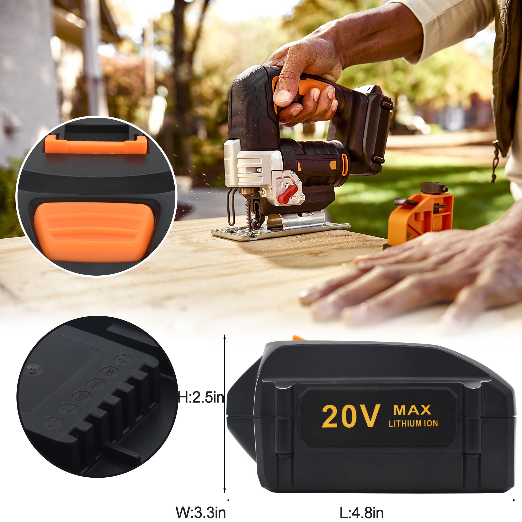 CHAUNVEN 3.0Ah Replacement for Worx 20V Battery and Charger Kit Compatible with Worx 20 Volt Cordless Power Tools