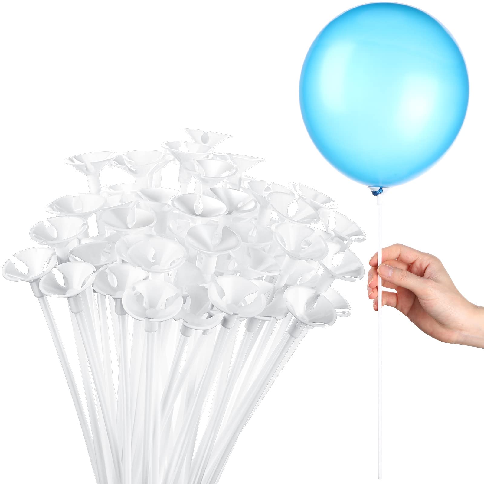 Chivao 300 Pcs Graduation Balloon Stick with Cup, Balloon Stick with Base Balloon Holder Stand for 2024 Graduation College High School Kindergarten Birthday Party Wedding(White)