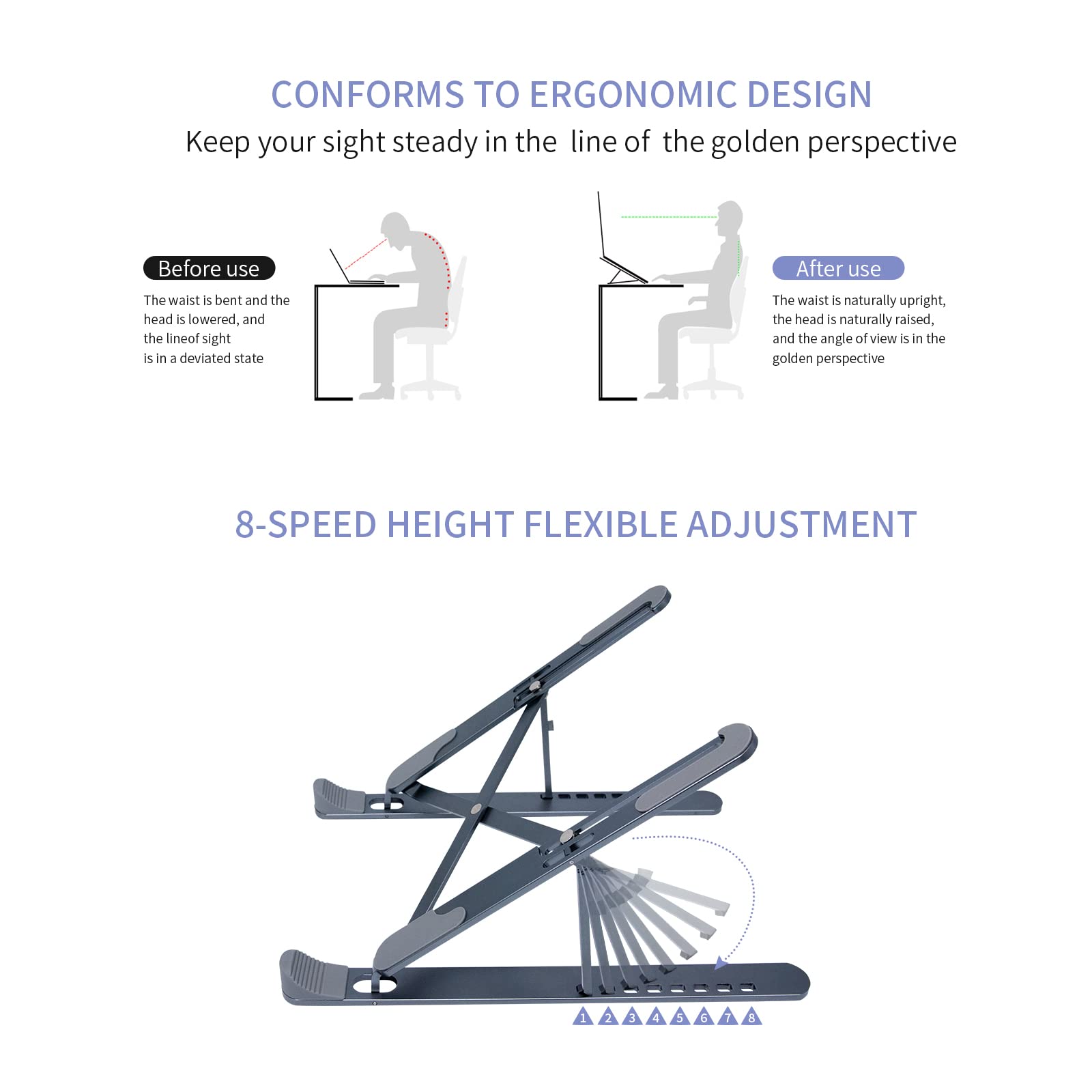 KingAcc Adjustable Portable Aluminum Laptop Holder, Foldable Computer Stand, Computer Riser Compatible with 10 to 15.6” Notebook Computers for Air, Pro, Dell, HP