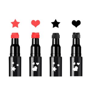 red & black liquid eyeliner and heart star stamp set│4 pcs winged eye liners and fun shapes stamps, dual ended 2-in-1 eye makeup pen