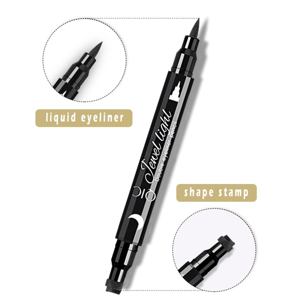 Red & Black Liquid Eyeliner and Heart Star Stamp Set│4 PCs Winged Eye Liners and Fun Shapes Stamps, Dual ended 2-in-1 Eye Makeup Pen