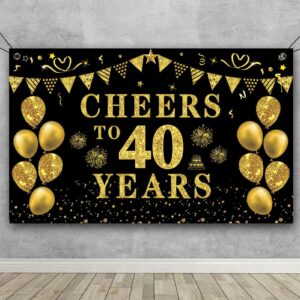 trgowaul 40th birthday decorations for women men, cheers to 40 years banner, black and gold 40th birthday backdrop, 40th wedding anniversary decorations party banner photography supplies background