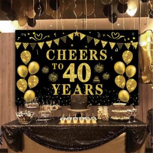 Trgowaul 40th Birthday Decorations for Women Men, Cheers to 40 Years Banner, Black and Gold 40th Birthday Backdrop, 40th Wedding Anniversary Decorations Party Banner Photography Supplies Background