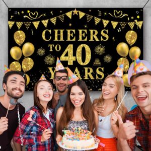 Trgowaul 40th Birthday Decorations for Women Men, Cheers to 40 Years Banner, Black and Gold 40th Birthday Backdrop, 40th Wedding Anniversary Decorations Party Banner Photography Supplies Background