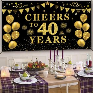 Trgowaul 40th Birthday Decorations for Women Men, Cheers to 40 Years Banner, Black and Gold 40th Birthday Backdrop, 40th Wedding Anniversary Decorations Party Banner Photography Supplies Background