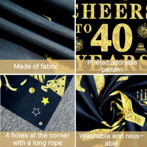 Trgowaul 40th Birthday Decorations for Women Men, Cheers to 40 Years Banner, Black and Gold 40th Birthday Backdrop, 40th Wedding Anniversary Decorations Party Banner Photography Supplies Background