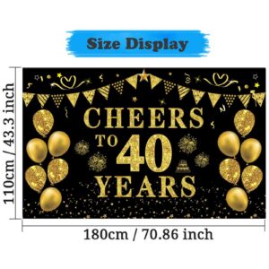 Trgowaul 40th Birthday Decorations for Women Men, Cheers to 40 Years Banner, Black and Gold 40th Birthday Backdrop, 40th Wedding Anniversary Decorations Party Banner Photography Supplies Background