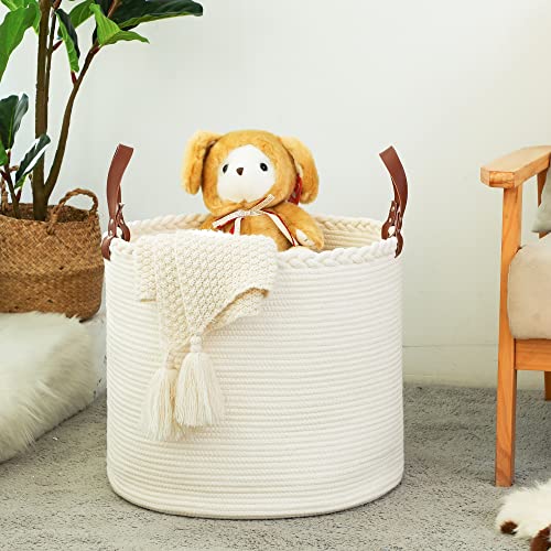 KAKAMAY Woven Baskets for Storage,Large Cotton Rope Basket Woven Baby Laundry Hamper,Collapsible Laundry Basket, Blanket Basket for Organizing Living Room,Nursery,Clothes,Toy chest (Black)