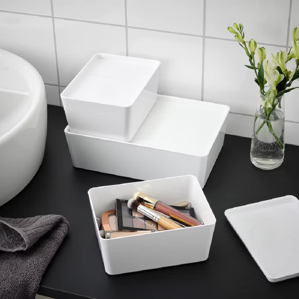 I-K-E-A KUGGIS Home Decor Small Durable & Stackable Storage Box, Container with Lid White 5x7x3 ¼ inches