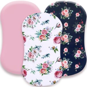 amrose 3 pack heavenly soft bassinet sheets for baby girls, universal fitted for various cradle and bassinet mattress pad, silk touch gentle breathable microfiber, floral theme