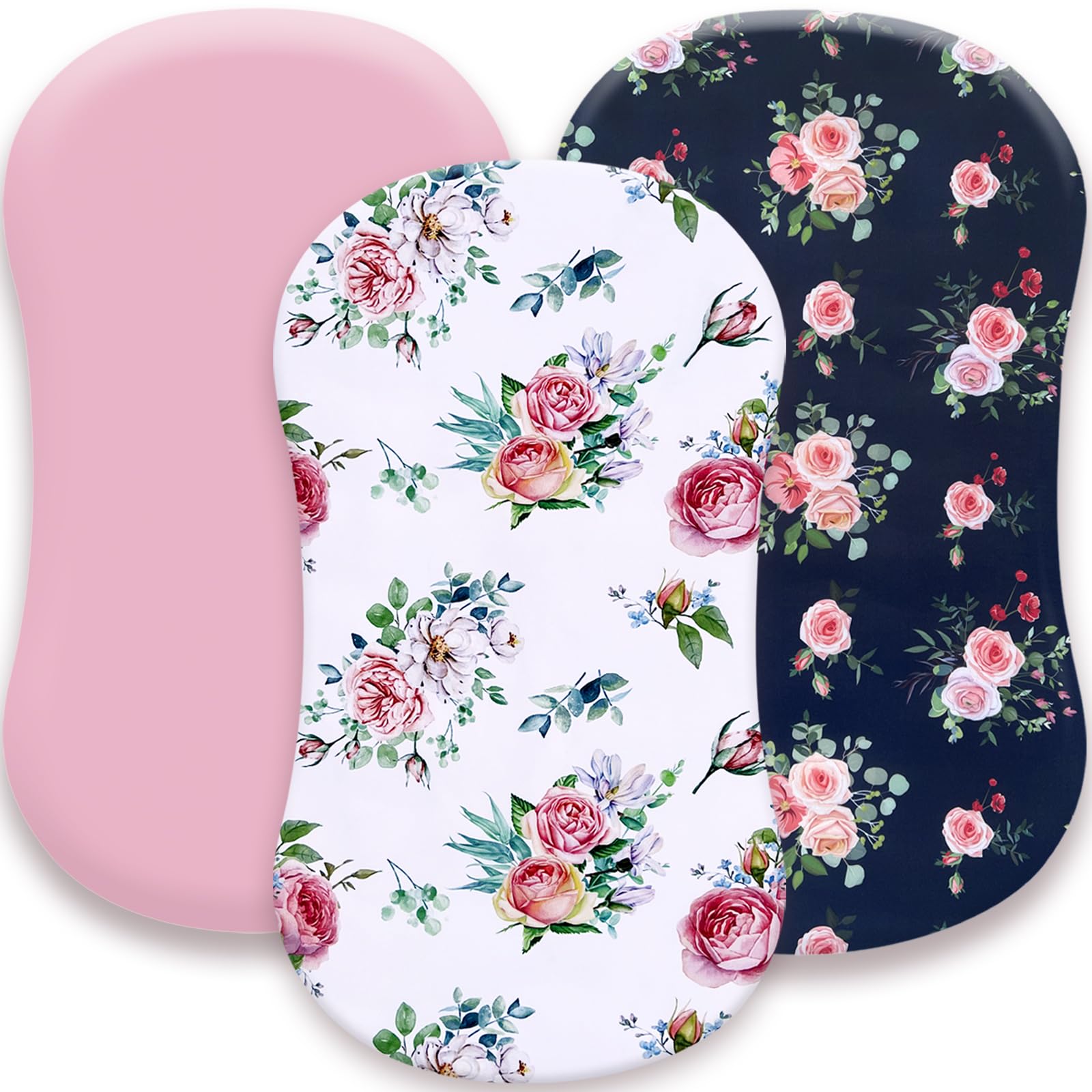 AMROSE 3 Pack Heavenly Soft Bassinet Sheets for Baby Girls, Universal Fitted for Various Cradle and Bassinet Mattress Pad, Silk Touch Gentle Breathable Microfiber, Floral Theme