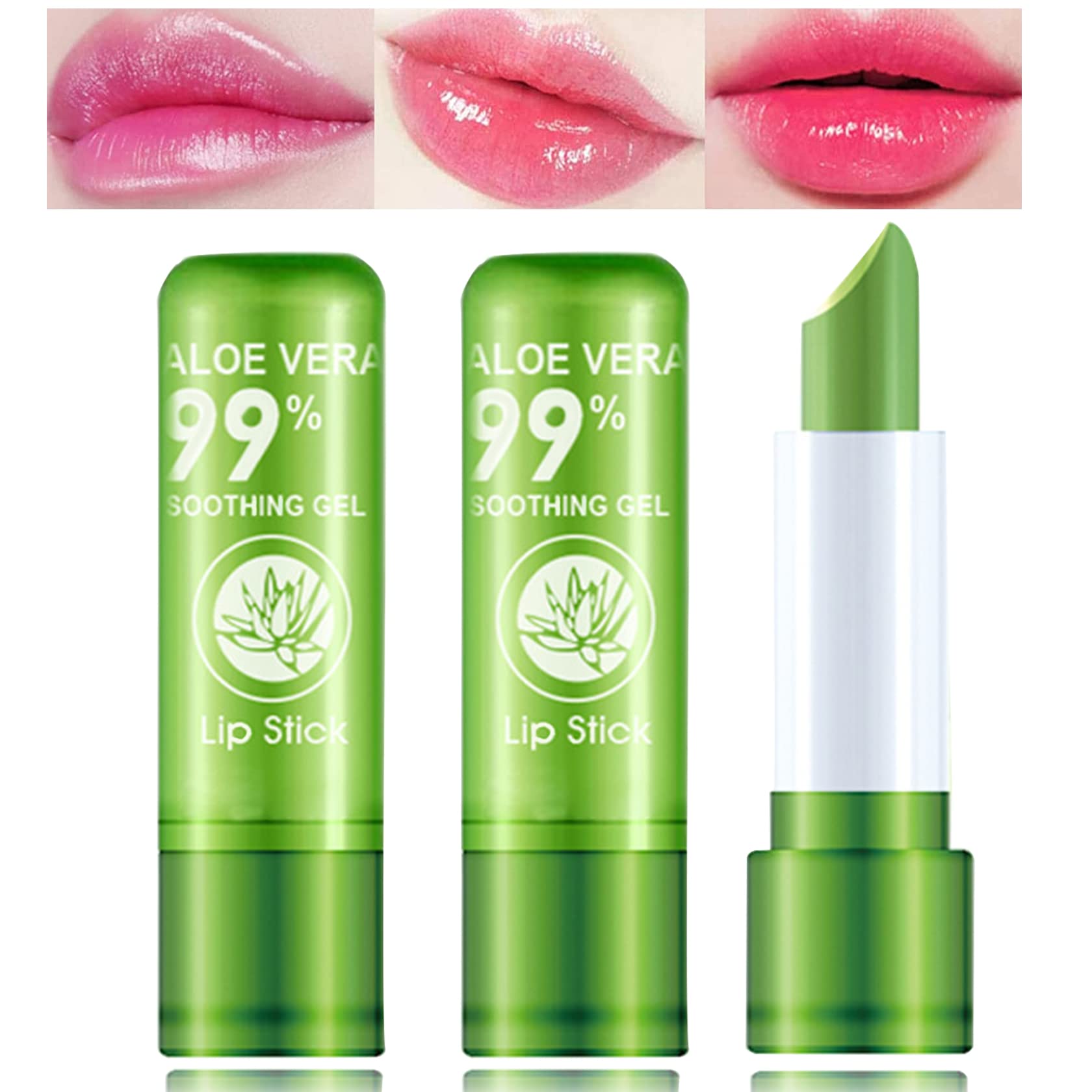 WYBLZPXZ 3 Pack Aloe Vera Lipstick,Long Wear Nutritious Lip Stick,Magic Temp Color Changing Lip Gloss,Lipstick,Moisturizing,Waterproof Matte Lip Balm Makeup