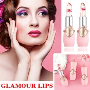 WYBLZPXZ 2Pcs Clear Crystal Flower Jelly Lipstick,PH Magic Temperature Color Changing Lipstick,Lip Gloss,Long Wear Nutritious Tinted Lip Balm,Moisturizing Lip Stick Makeup Set （Set A）