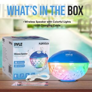 PyleUsa Floating Pool Speaker with Lights, IP68 Waterproof Portable Bluetooth Speakers,Stereo Surround Sound Outdoor Wireless Speaker for Pool Beach Shower Hot Tub Travel,50 ft Range,USB Rechargeable