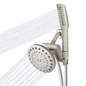 waterpik high pressure pulsating shower wand and rain shower head combo with extra-long 8-foot metal hose, hairwand pulse spa system 12 spray modes for hair and body, brushed nickel