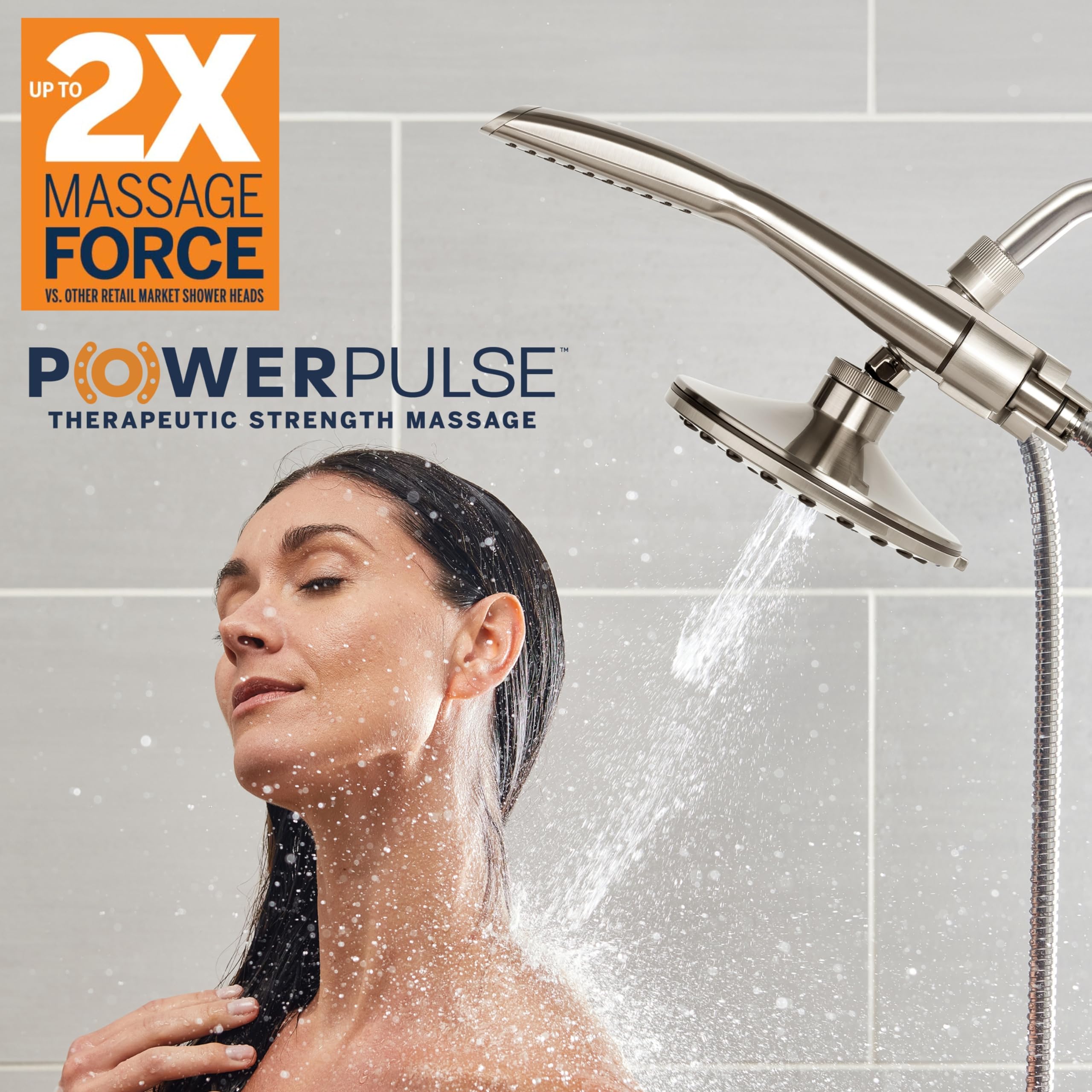 Waterpik High Pressure Pulsating Shower Wand and Rain Shower Head Combo with Extra-Long 8-Foot Metal Hose, HairWand Pulse Spa System 12 Spray Modes for Hair and Body, Brushed Nickel