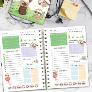 Sloth To Do Planner 2024 Spiral Notebook Hardcover Journal 120 Lined Pages New Year Daily Journal Office Home School