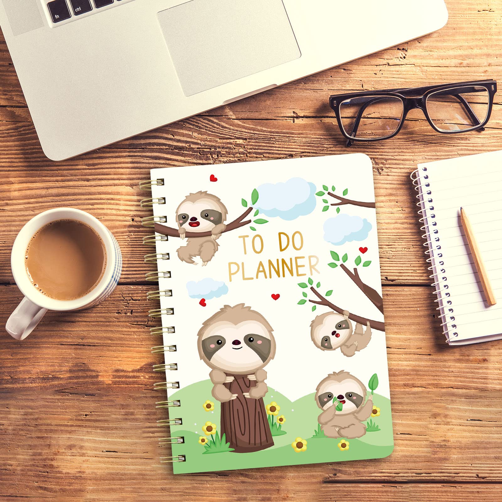 Sloth To Do Planner 2024 Spiral Notebook Hardcover Journal 120 Lined Pages New Year Daily Journal Office Home School