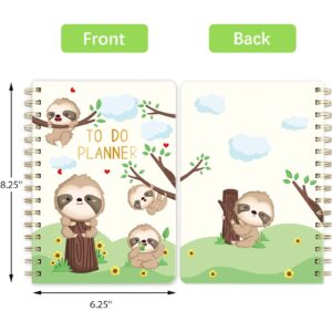 Sloth To Do Planner 2024 Spiral Notebook Hardcover Journal 120 Lined Pages New Year Daily Journal Office Home School