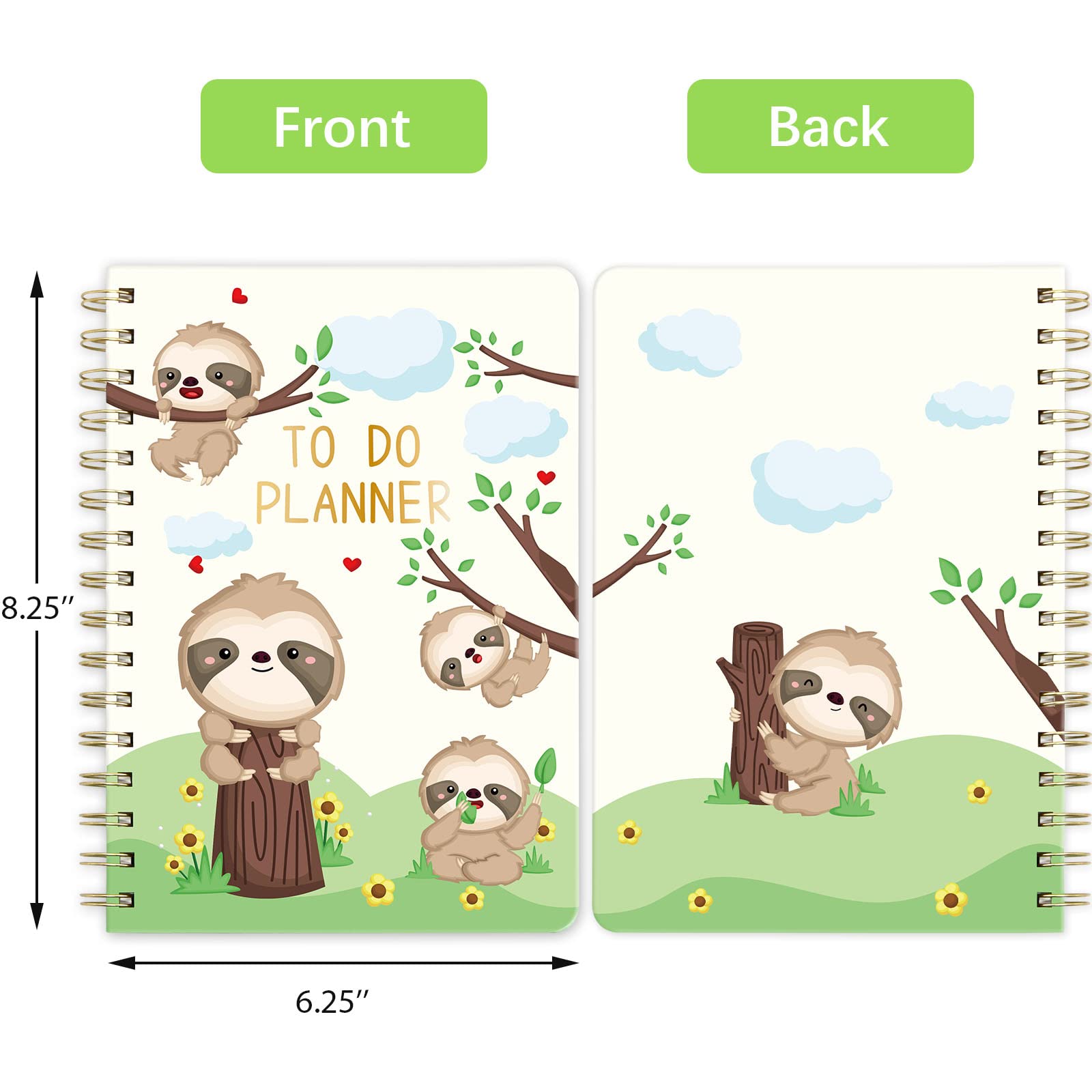 Sloth To Do Planner 2024 Spiral Notebook Hardcover Journal 120 Lined Pages New Year Daily Journal Office Home School