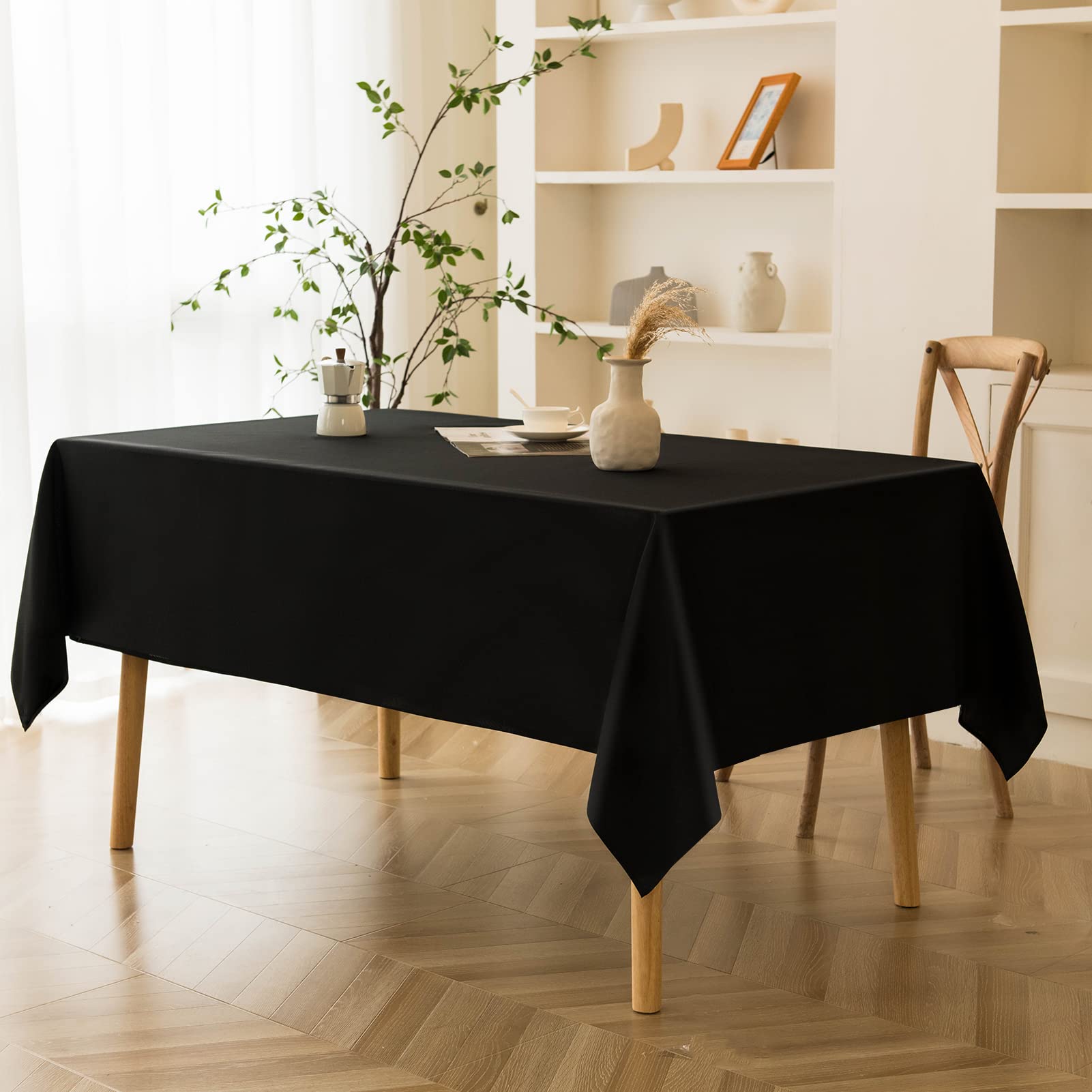 Aocoz 60x84 Inch Rectangle Tablecloth - Black Table Cloths Stain Resistant Decorative Washable Polyester Table Cover for Dining Table Banquets Buffet Parties and Wedding