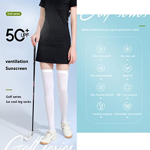 DAISHA Summer Sun Protection Golf Socks UPF 50+,Ice Silk Breathable Cool Long Thigh High Socks for School,Daily Wear,Cosplay., Black-1 Pairs-full Cover