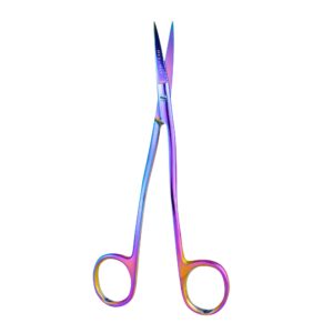 MAKER AND MARKET Applique Long Thin Needlepoint Blade 6.1 Inch - Double Bent Curved Offset Handle Scissors with Pouch Sleeve for Embroidery, Fabric, Thread, Knitting, Sewing, Arts & Craft (Rainbow)