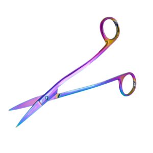 MAKER AND MARKET Applique Long Thin Needlepoint Blade 6.1 Inch - Double Bent Curved Offset Handle Scissors with Pouch Sleeve for Embroidery, Fabric, Thread, Knitting, Sewing, Arts & Craft (Rainbow)