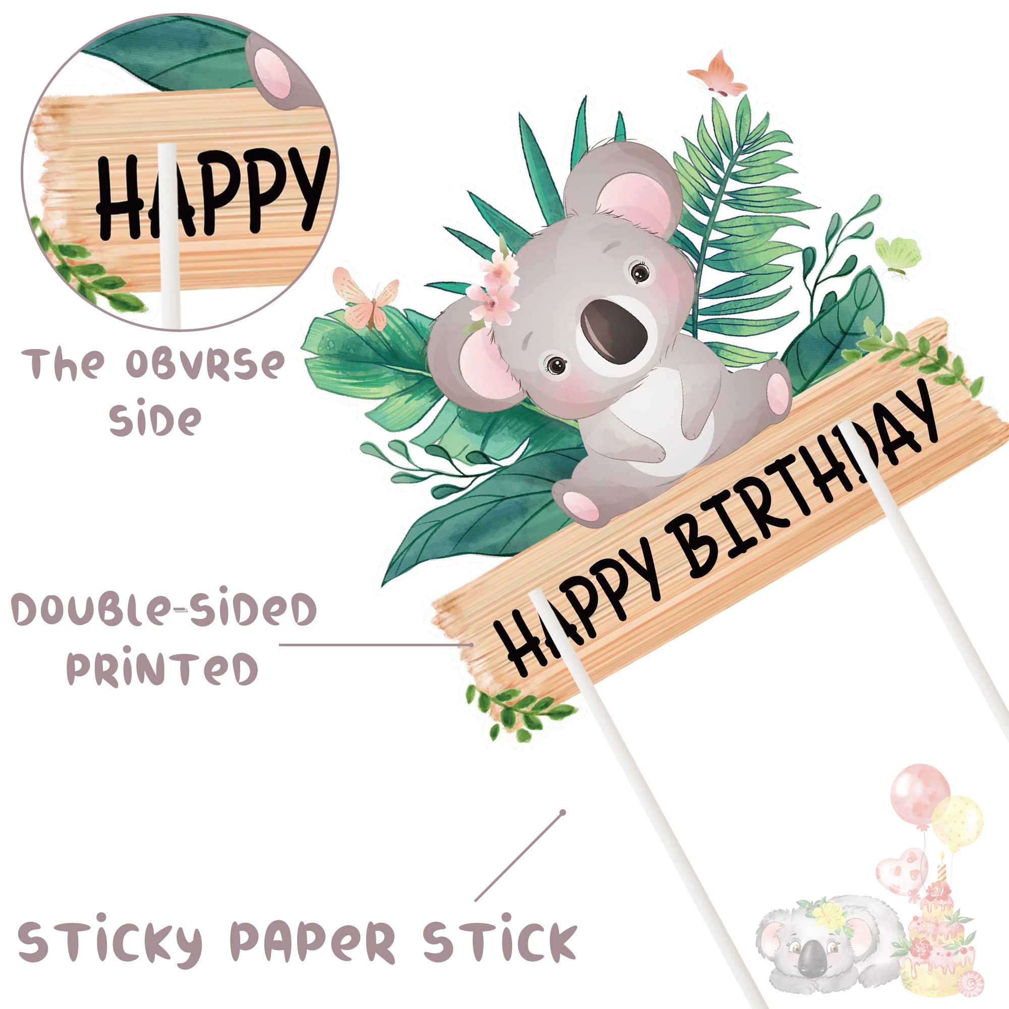 Koala Birthday Party Decorations with Cute Koala Happy Birthday Banner, Latex Balloons, Cake Cupcake Toppers for Koala Birthday Party Jungle Animal Party Supplies