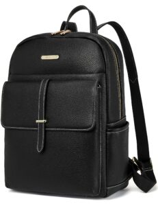 bostanten leather laptop backpack for women large capacity 15.6 inch computer bag casual college daypack travel bag black