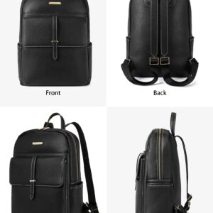 BOSTANTEN Leather Laptop Backpack for Women Large Capacity 15.6 inch Computer Bag Casual College Daypack Travel Bag Black