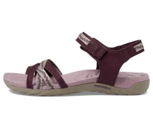 merrell terran 3 cush cross sandals for women - nubuck leather, webbing upper, and hook-loop closure burgundy 7 m