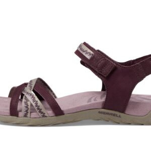 Merrell Terran 3 Cush Cross Sandals for Women - Nubuck Leather, Webbing Upper, and Hook-Loop Closure Burgundy 7 M