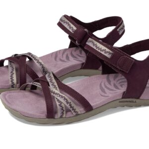 Merrell Terran 3 Cush Cross Sandals for Women - Nubuck Leather, Webbing Upper, and Hook-Loop Closure Burgundy 7 M