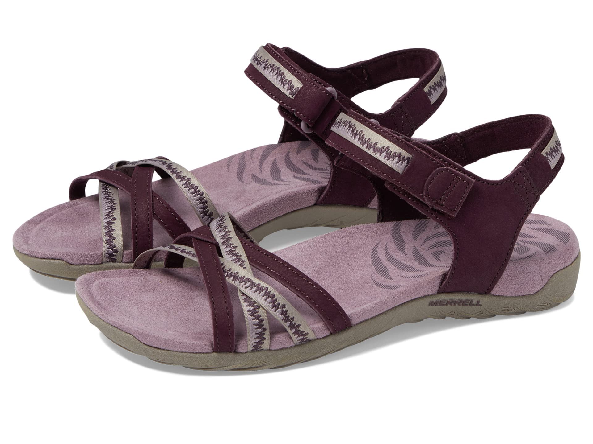 Merrell Terran 3 Cush Cross Sandals for Women - Nubuck Leather, Webbing Upper, and Hook-Loop Closure Burgundy 7 M