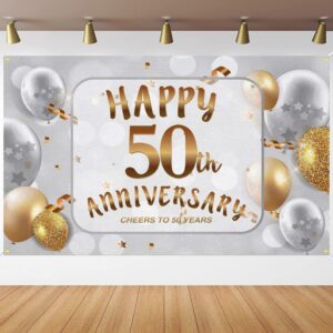 50th happy anniversary decorations large white gold sign poster for 50th anniversary backdrop banner cheers to 50 years anniversary party decorations supplies for parents