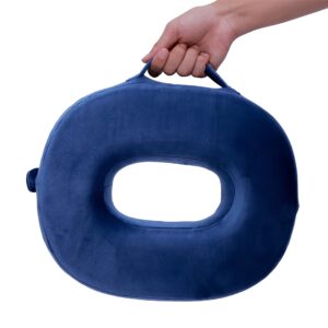 CLRUPR Memory Foam Seat Cushion - Donut Cushion for Haemorrhoid and Piles Sufferers, Suitable for Wheelchair, Car Seat, Office Or Outdoor (Navy Blue)（14.9 * 12.5 * 2.6inch）