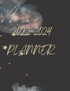 2022-2024 schedule planner from july 2022 to june 2024|calendar planner with date, notes|black gold water coloring cover: planner, calendar and to do list
