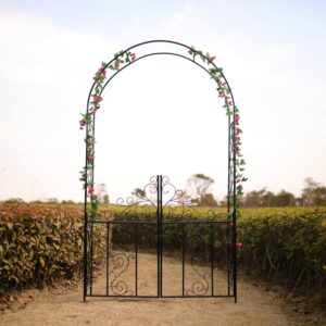 Better Garden Steel 7'5'' High x 4'2'' Wide Garden Arch with Gate, Garden Arbor for Various Climbing Plant, Outdoor Garden Lawn Backyard