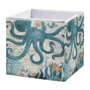 rectangle foldable cloth storage cube basket bins organizer, toy storage baskets ocean sea octopus organizer bins