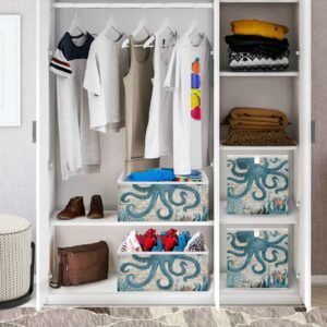 Rectangle Foldable Cloth Storage Cube Basket Bins Organizer, Toy storage baskets Ocean Sea Octopus organizer bins